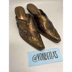 Size 6.5 B Metallic Brown Leather Slides Mules